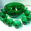 #FG55-1 - FOREST GREEN PUNCHBOWL, (12) CUPS, CLEAR LADLE $99.00 + S&H & INS.