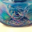 #IRRB13-2 IRIDESCENT BLUE CARNIVAL GLASS WOODROW WILSON DECANTER BOTTLE $39.95 +