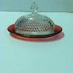 #QAD0002-6 - QUEEN ANNE DIAMOND POINT CRANBERRY COVERED OVAL BUTTER DISH $49.95.